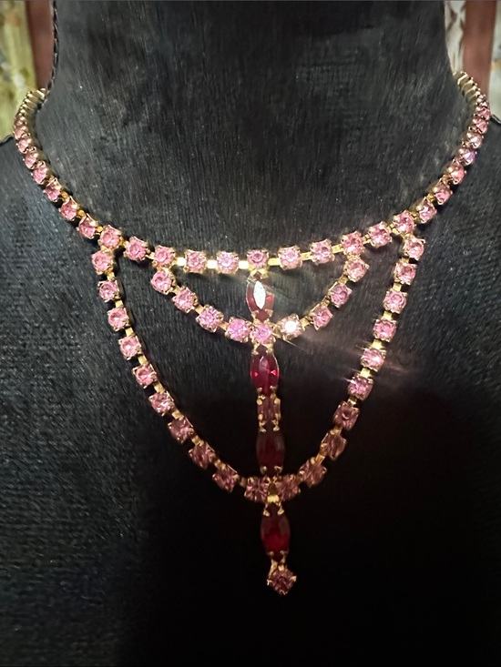 Jewelry - Pink Crystal Layered Pendant Necklace - Unbranded